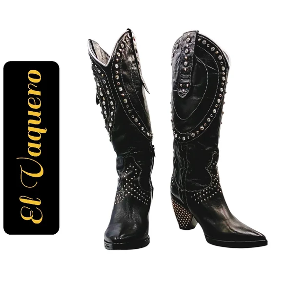 El Vaquero Valerio Giuntoli Black Studded Italian Leather Boots – Handcrafted - Picture 1 of 10